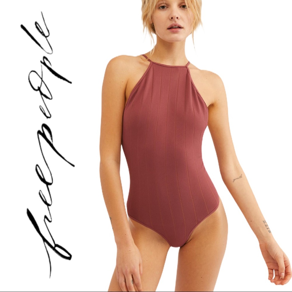 FREE PEOPLE Bridget Halter Bodysuit Cross Back